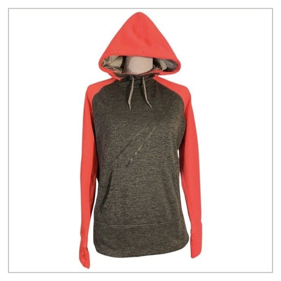 Nike Tops - Nike Therma Fit Women’s Hoodie Size M Pink Gray Thumb Hole Pullover Sweatshirt